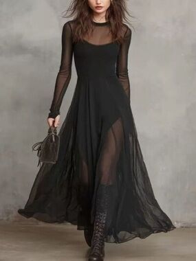 Sheer Mesh Maxi Dress Two-Piece Set